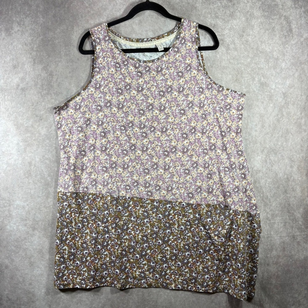 LOGO Lori Goldstein Tunic Tank Top Womens 2X Purple Brown Floral Boho Pockets